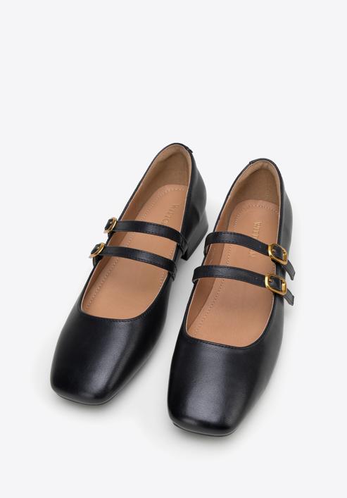 Classic leather double strap ballerina shoes, black, 98-D-963-1-37, Photo 2