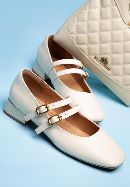 Classic leather double strap ballerina shoes, cream, 98-D-963-0-41, Photo 20