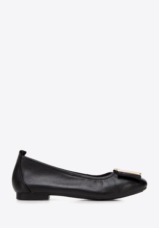 Soft leather ballerina shoes with geometric buckle detail black