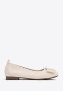 Soft leather ballerina shoes with geometric buckle detail, cream, 98-D-957-1-39, Photo 1