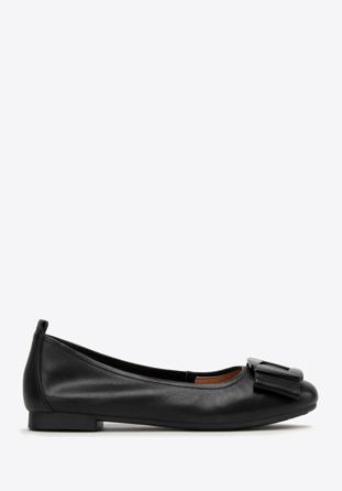Soft leather ballerina shoes with geometric buckle detail, black, 98-D-957-1-35, Photo 1