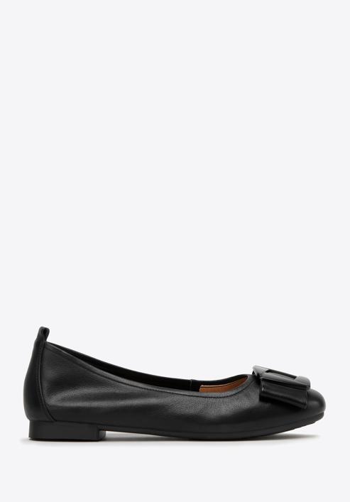Soft leather ballerina shoes with geometric buckle detail, black, 98-D-957-P-39, Photo 1