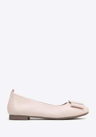 Soft leather ballerina shoes with geometric buckle detail, light pink, 98-D-957-P-40, Photo 1