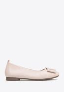 Soft leather ballerina shoes with geometric buckle detail, light pink, 98-D-957-G-38, Photo 1