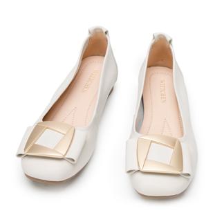Leather ballerina shoes with decorative buckle detail, light beige, 94-D-951-0-35, Photo 1