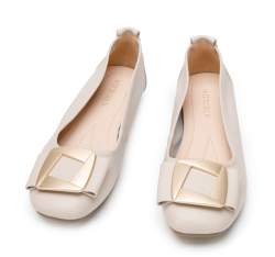 Leather ballerina shoes with decorative buckle detail, powder pink, 94-D-951-P-35, Photo 1