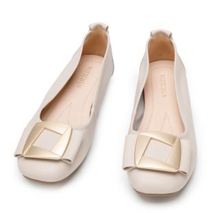 Leather ballerina shoes with decorative buckle detail, powder pink, 94-D-951-P-37, Photo 1