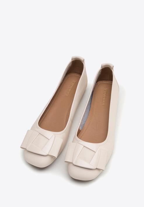 Soft leather ballerina shoes with geometric buckle detail, cream, 98-D-957-1-40, Photo 2