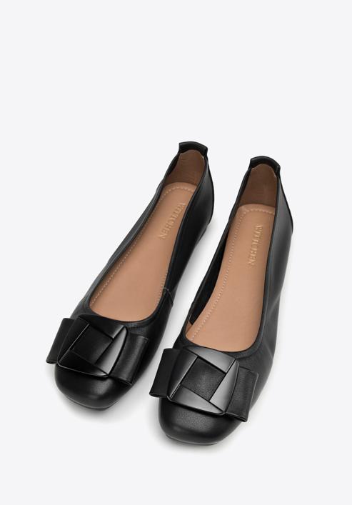 Soft leather ballerina shoes with geometric buckle detail, black, 98-D-957-G-36, Photo 2