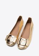 Soft leather ballerina shoes with geometric buckle detail, gold, 98-D-957-G-37, Photo 2