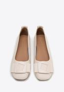 Soft leather ballerina shoes with geometric buckle detail, cream, 98-D-957-G-38, Photo 3