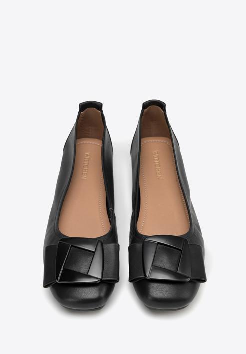 Soft leather ballerina shoes with geometric buckle detail, black, 98-D-957-0-36, Photo 3