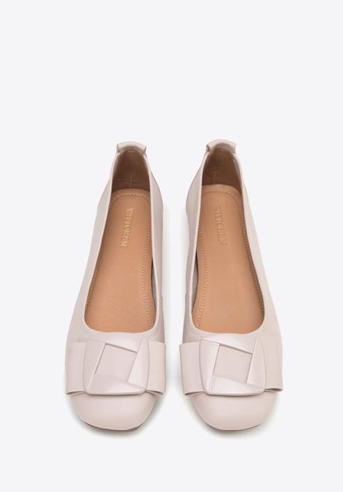 Soft leather ballerina shoes with geometric buckle detail, light pink, 98-D-957-1-39, Photo 3