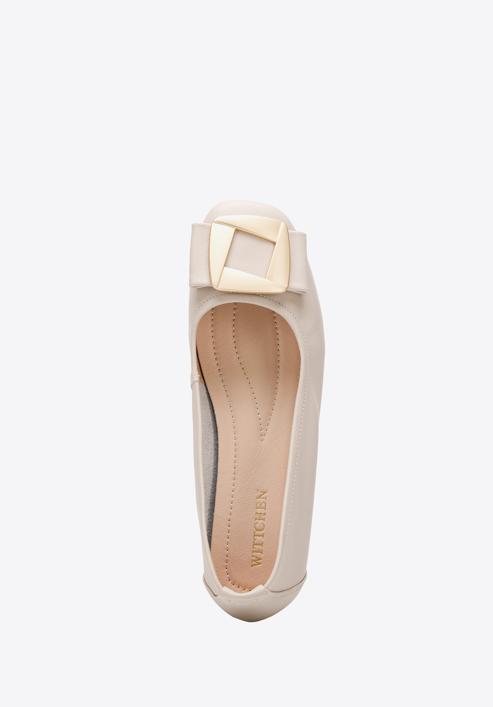 Leather ballerina shoes with decorative buckle detail, powder pink, 94-D-951-1-35, Photo 4