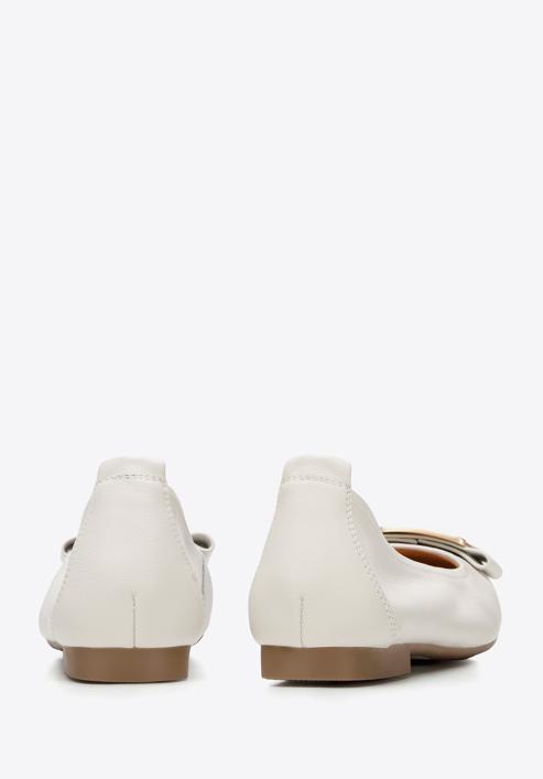 Leather ballerina shoes with decorative buckle detail, light beige, 94-D-951-1-35, Photo 5