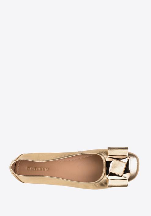 Soft leather ballerina shoes with geometric buckle detail, gold, 98-D-957-1-40, Photo 5