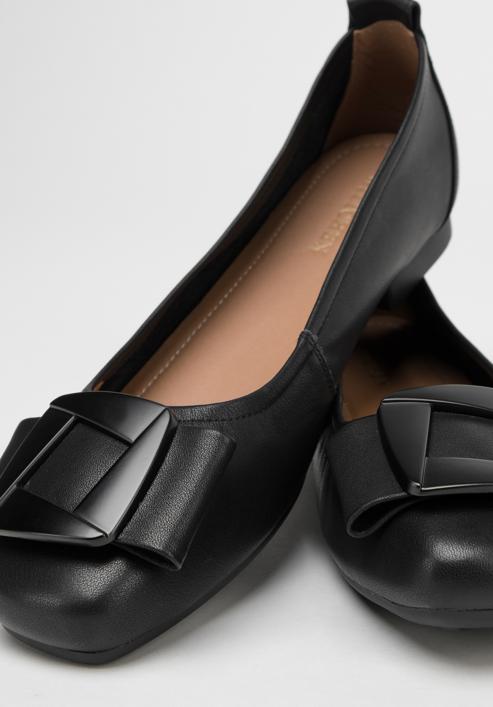 Soft leather ballerina shoes with geometric buckle detail, black, 98-D-957-P-39, Photo 7