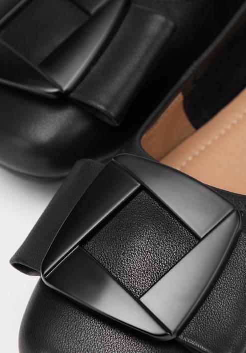 Soft leather ballerina shoes with geometric buckle detail, black, 98-D-957-P-39, Photo 8