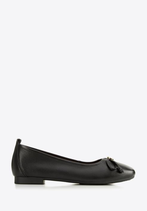 Leather ballerina shoes with bow detail, black, 96-D-950-3-39, Photo 1