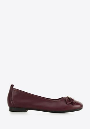 Leather ballerina shoes with bow detail, burgundy, 96-D-950-3-39, Photo 1