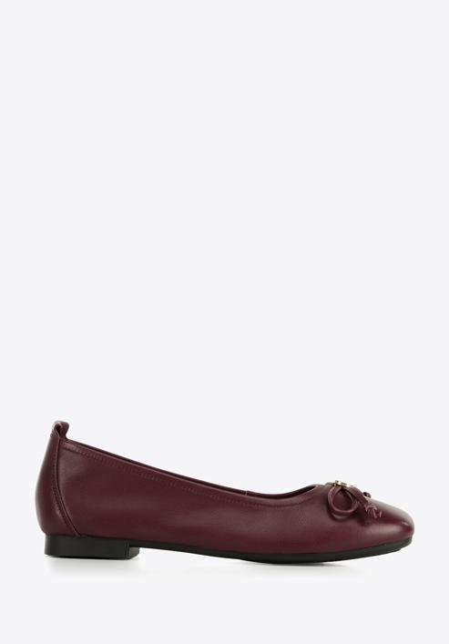 Leather ballerina shoes with bow detail, burgundy, 96-D-950-G-37, Photo 1