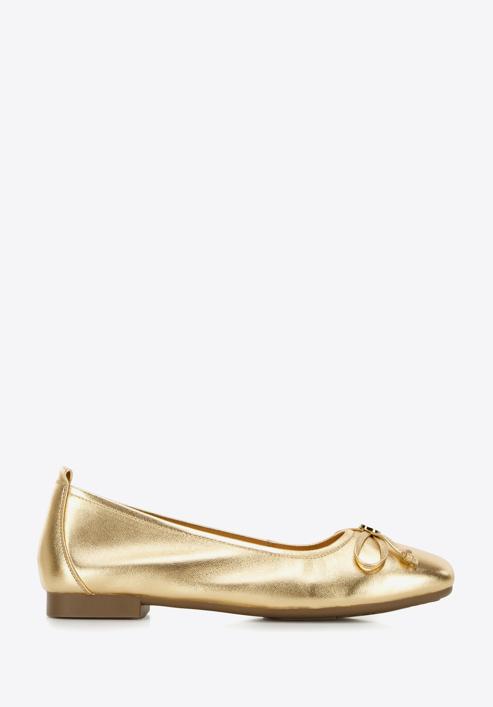 Leather ballerina shoes with bow detail, gold, 96-D-950-N-35, Photo 1