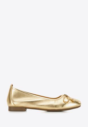 Leather ballerina shoes with bow detail, gold, 96-D-950-G-37, Photo 1