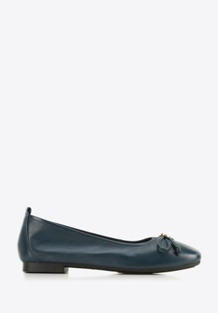 Leather ballerina shoes with bow detail, navy blue, 96-D-950-N-41, Photo 1