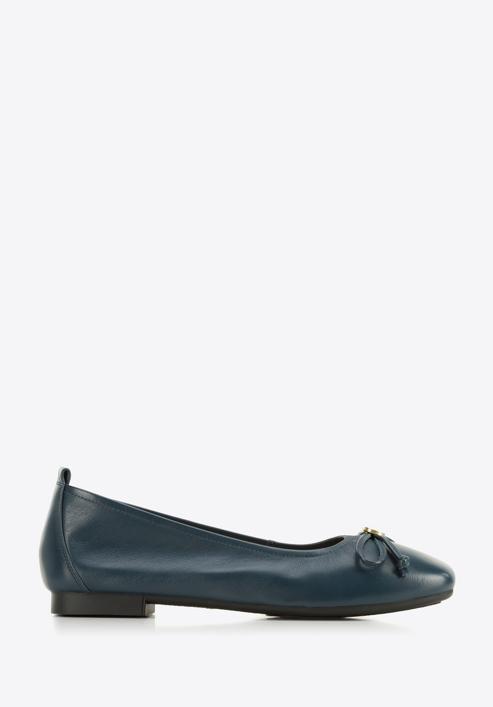 Leather ballerina shoes with bow detail, navy blue, 96-D-950-G-35, Photo 1