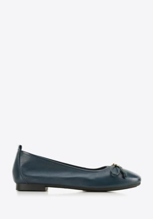 Leather ballerina shoes with bow detail, navy blue, 96-D-950-N-35, Photo 1