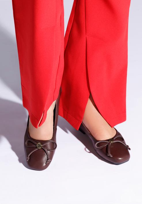 Leather ballerina shoes with bow detail, burgundy, 96-D-950-G-35, Photo 15
