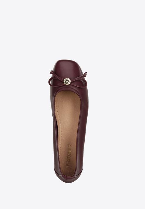 Leather ballerina shoes with bow detail, burgundy, 96-D-950-3-35, Photo 2