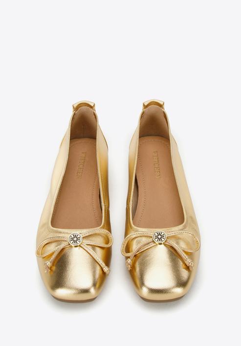 Leather ballerina shoes with bow detail, gold, 96-D-950-N-36, Photo 2