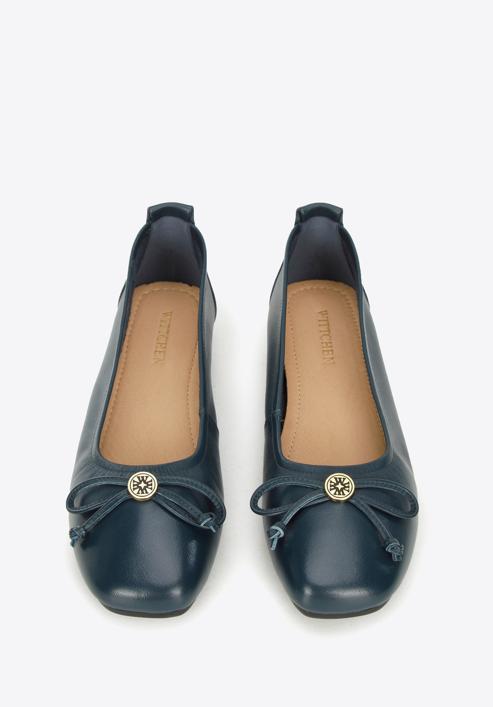 Leather ballerina shoes with bow detail, navy blue, 96-D-950-3-39, Photo 2