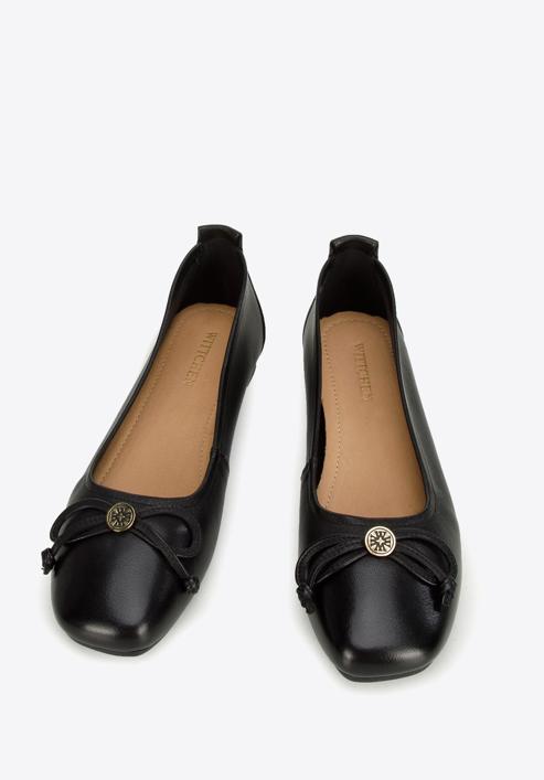 Leather ballerina shoes with bow detail, black, 96-D-950-3-39, Photo 3