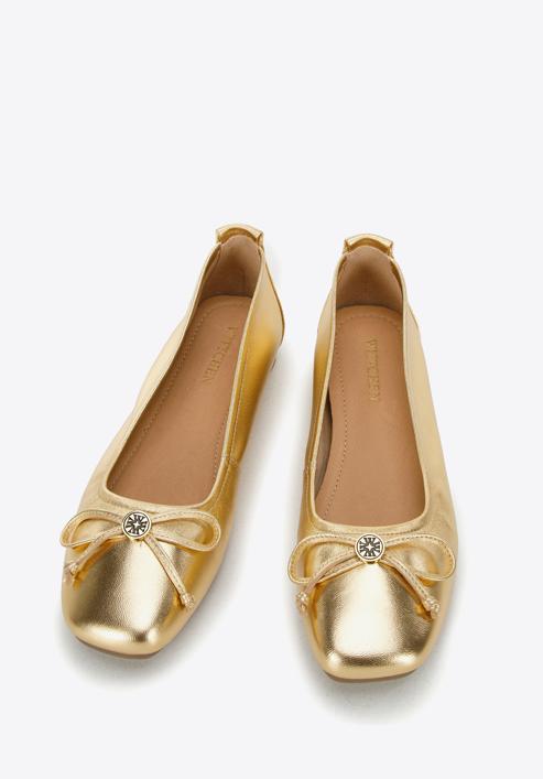 Leather ballerina shoes with bow detail, gold, 96-D-950-N-35, Photo 3