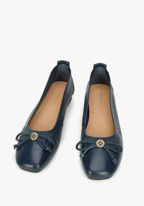 Leather ballerina shoes with bow detail, navy blue, 96-D-950-1-37, Photo 3