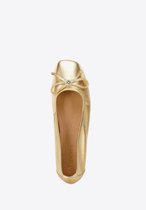 Leather ballerina shoes with bow detail, gold, 96-D-950-N-35, Photo 4