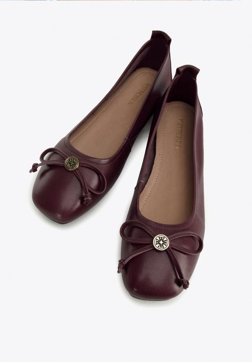 Leather ballerina shoes with bow detail, burgundy, 96-D-950-3-35, Photo 5