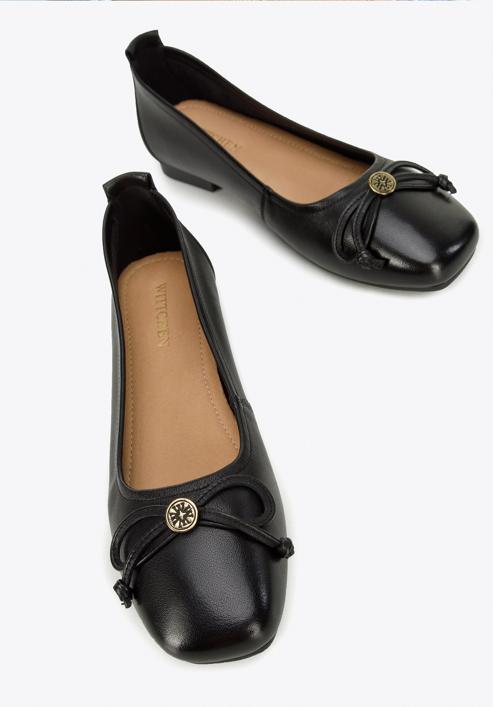Leather ballerina shoes with bow detail, black, 96-D-950-3-39, Photo 7