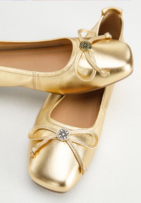 Leather ballerina shoes with bow detail, gold, 96-D-950-3-37, Photo 7