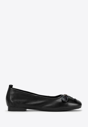 Leather ballerina shoes with buckle detail, black, 97-D-950-1-37, Photo 1