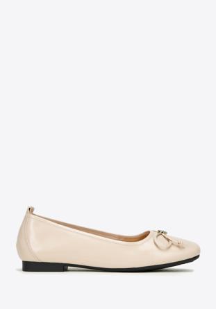 Leather ballerina shoes with buckle detail, beige, 97-D-950-9-39, Photo 1