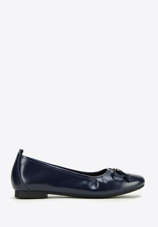Leather ballerina shoes with buckle detail, navy blue, 97-D-950-N-41, Photo 1