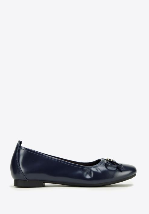 Leather ballerina shoes with buckle detail, navy blue, 97-D-950-1-35, Photo 1
