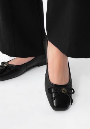 Leather ballerina shoes with buckle detail, black, 97-D-950-1-37, Photo 1