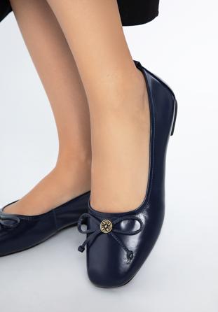 Leather ballerina shoes with buckle detail, navy blue, 97-D-950-N-36, Photo 1