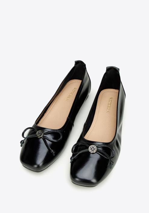 Leather ballerina shoes with buckle detail, black-gold, 97-D-950-1L-38, Photo 2