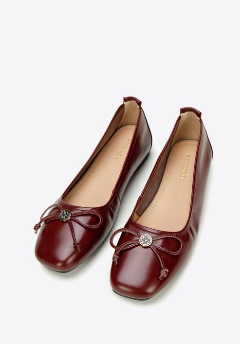 Leather ballerina shoes with buckle detail, burgundy, 97-D-950-1L-38, Photo 2