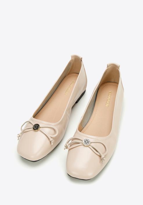 Leather ballerina shoes with buckle detail, beige, 97-D-950-N-39, Photo 2
